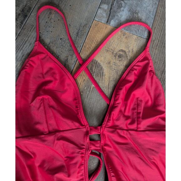 Abercrombie & Fitch Red Plunge One-Piece Swimsuit Cutout Size M - Picture 3 of 4